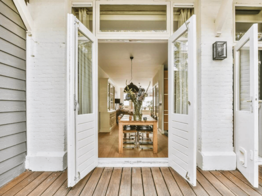 Simple white swing doors.