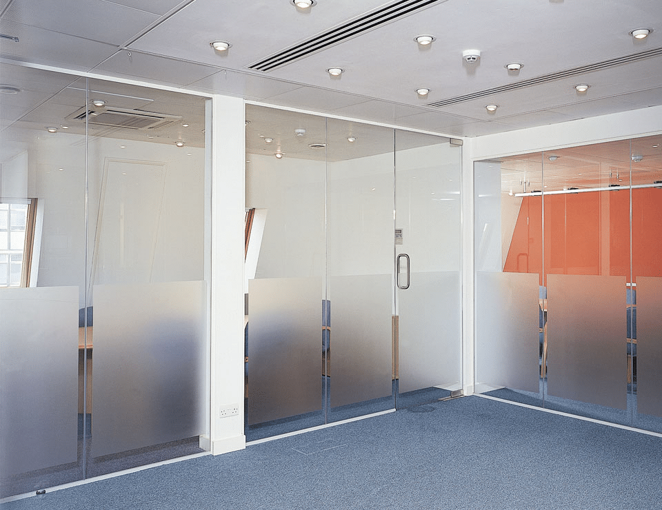 Frosted glass doors in an office.